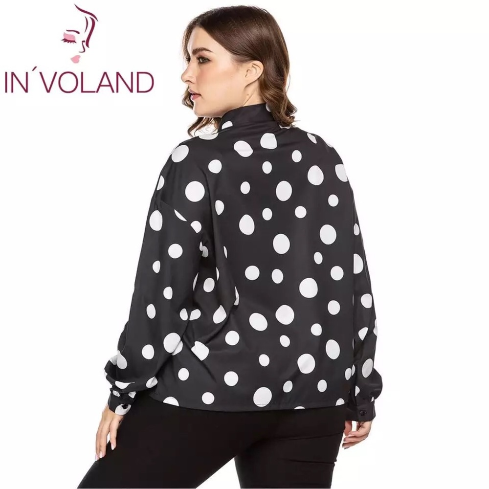 Blue/White Polka-Dot Blouse with Bow Collar - Picture 4 of 5